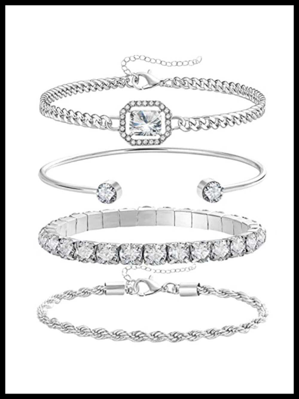 4 Pcs Dainty Link Bracelet Set 14K Plated Adjustable Stackable